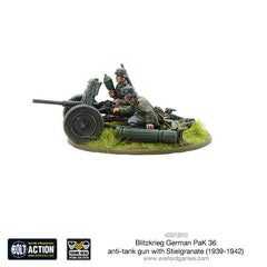 Blitzkrieg German Pak 36 anti-tank gun with stielgranate