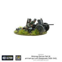 Blitzkrieg German Pak 36 anti-tank gun with stielgranate