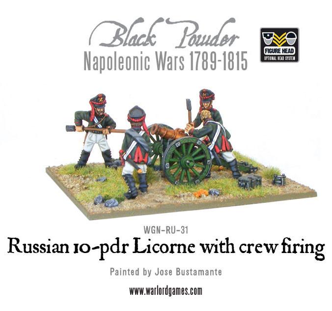 Napoleonic Russian 10-pdr Licorne howitzer 1809-1815 with crew firing