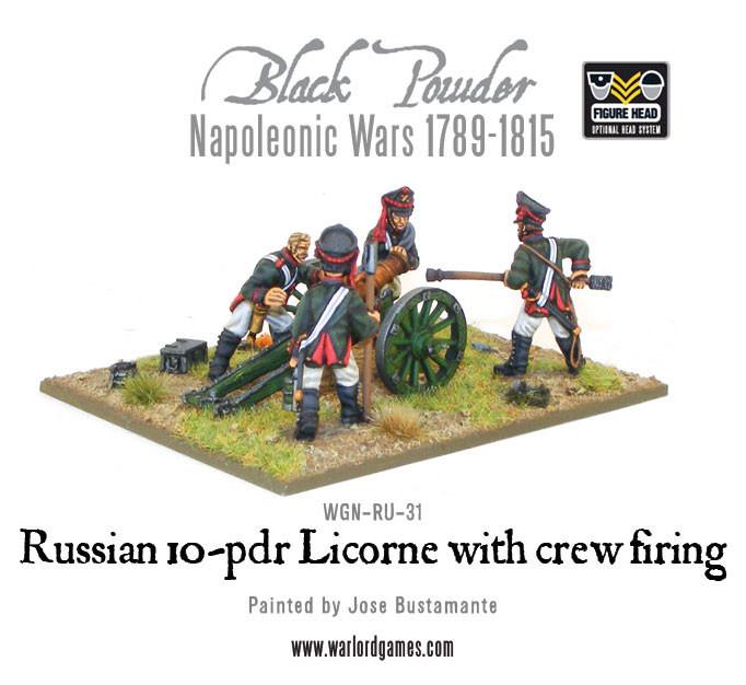 Napoleonic Russian 10-pdr Licorne howitzer 1809-1815 with crew firing