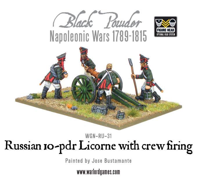 Napoleonic Russian 10-pdr Licorne howitzer 1809-1815 with crew firing