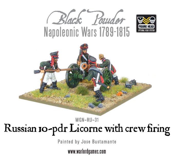 Napoleonic Russian 10-pdr Licorne howitzer 1809-1815 with crew firing