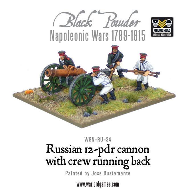 Napoleonic Russian 12 pdr cannon 1809-1815 with crew running back