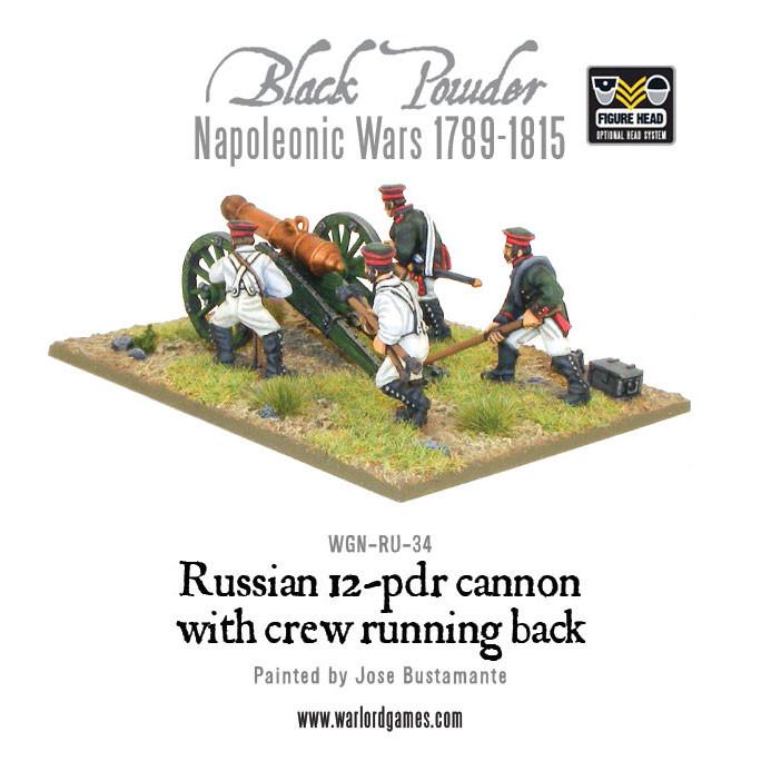 Napoleonic Russian 12 pdr cannon 1809-1815 with crew running back