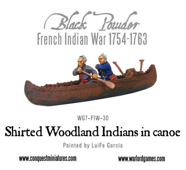 Shirted Woodland Indians in canoe