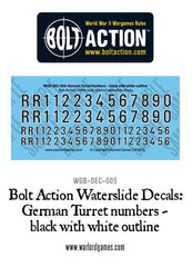 Bolt Action German Turret numbers - black with white outline decal sheet