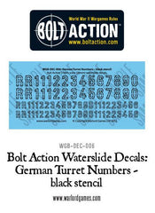 Bolt Action German Turret Numbers - black stencil decal sheet