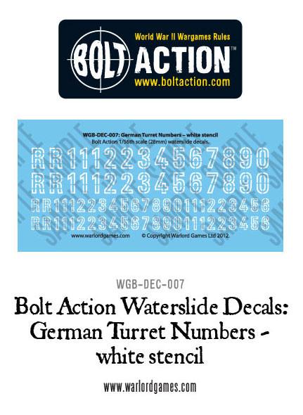 Bolt Action German Turret Numbers - white stencil decal sheet