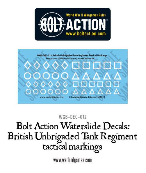 Bolt Action  British Unbrigaded Tank Regiment tactical markings  - white decal sheet