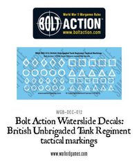 Bolt Action British Unbrigaded Tank Regiment tactical markings - white decal sheet