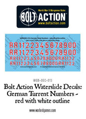 Bolt Action German Turret numbers - red with white outline decal sheet