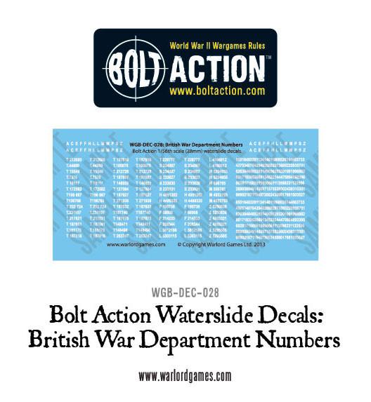 Bolt Action British War Department  numbers decals