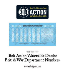 Bolt Action British War Department  numbers decals