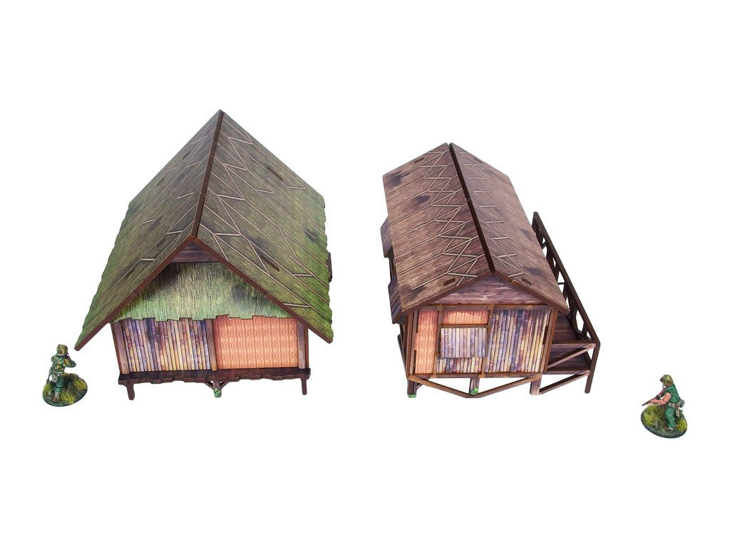 Pre-Painted WW2 Pacific Jungle Huts (2)