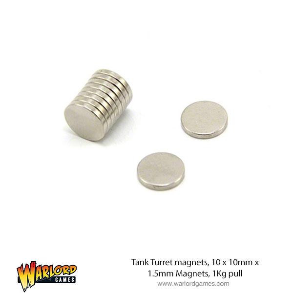 Tank Turret magnets, 10 x 10mm x 1.5mm Magnets, 1Kg pull