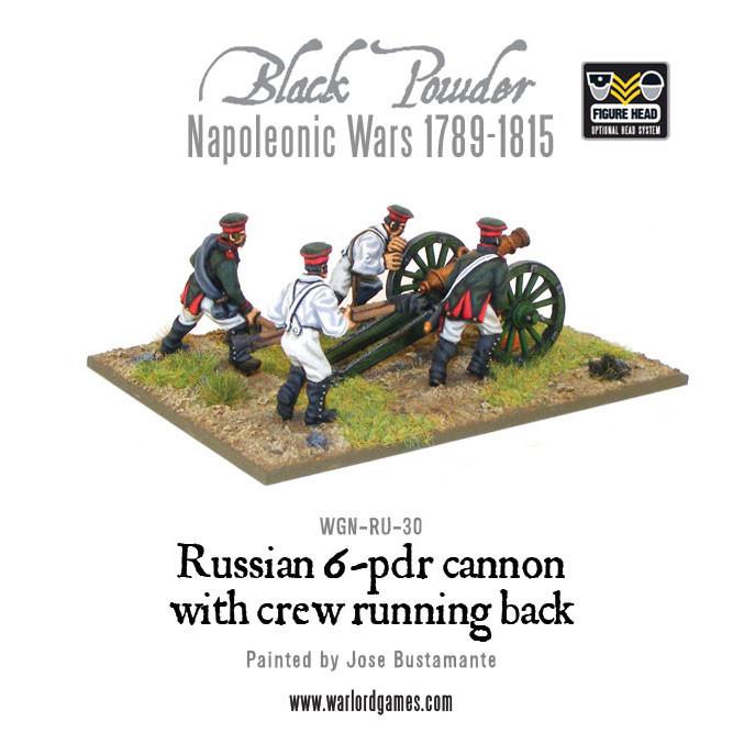 Napoleonic Russian 6 pdr cannon 1809-1815 with crew running back