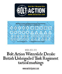 Bolt Action  British Unbrigaded Tank Regiment tactical markings  - white decal sheet