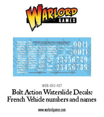French vehicle numbers and names decal sheet